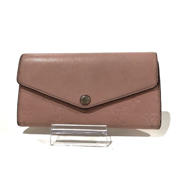 Auth Louis Vuitton Pink Monogram Leather Empreinte Long Sarah Button Wallet